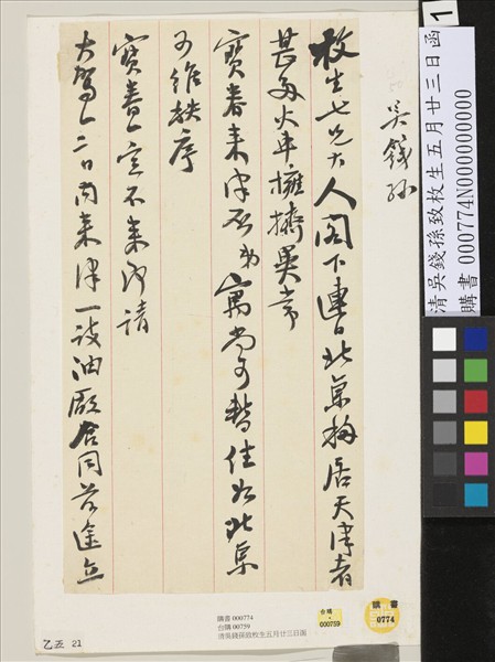 清吳錢孫致枚生五月廿三日函