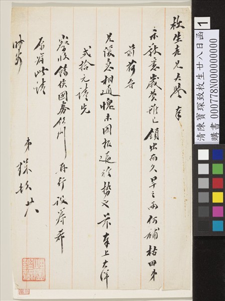 清陳寶琛致枚生廿八日函