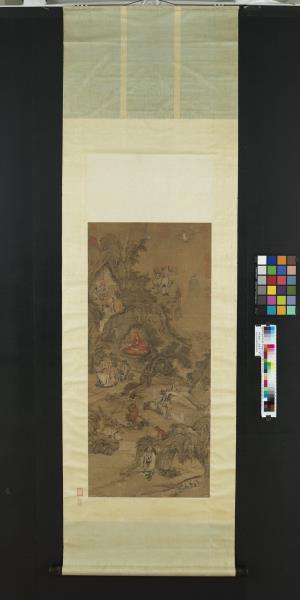 明李麟畫十八應真像　軸