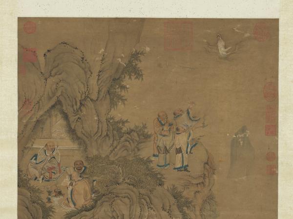 明李麟畫十八應真像　軸