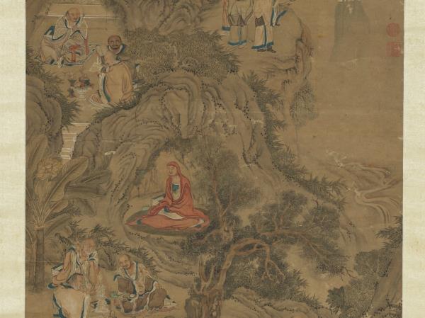 明李麟畫十八應真像　軸