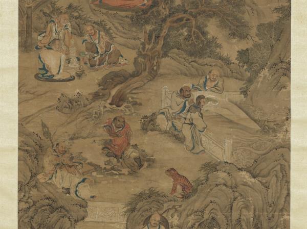 明李麟畫十八應真像　軸