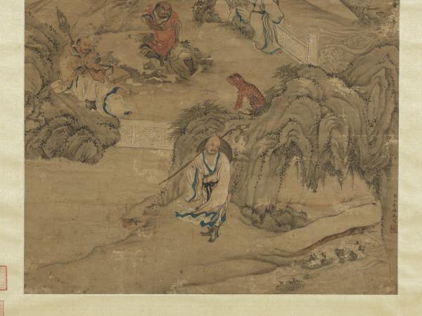 明李麟畫十八應真像　軸