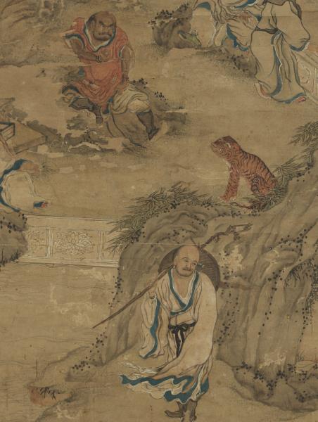 明李麟畫十八應真像　軸