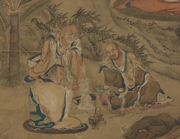 明李麟畫十八應真像　軸