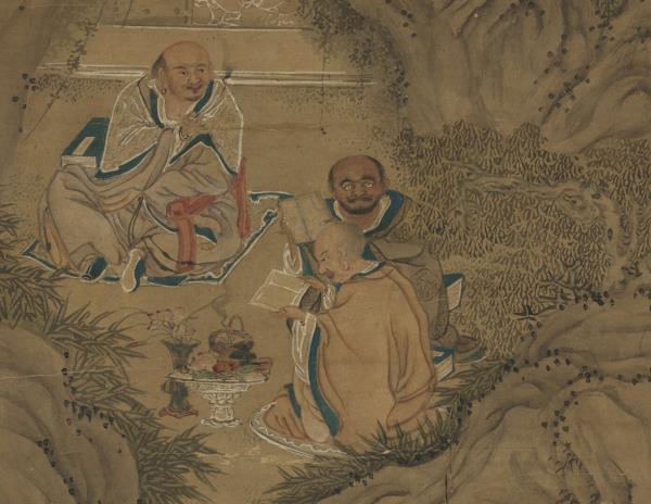 明李麟畫十八應真像　軸