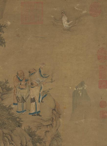 明李麟畫十八應真像　軸