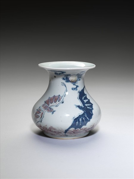 青花釉裡紅雙蝠紋瓶