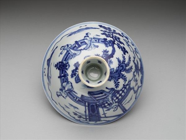 青花仕女圖高足碗