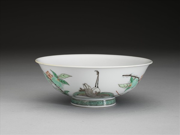 五彩桃鶴紋碗