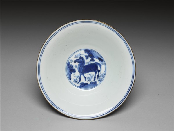 青花八駿圖碗