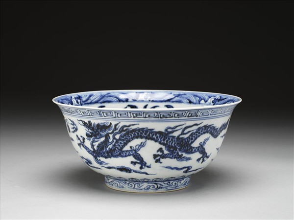 官窯 青花雙龍戲珠碗