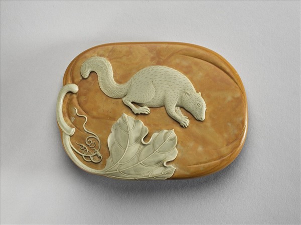 松花石松鼠瓜藤圖硯盒