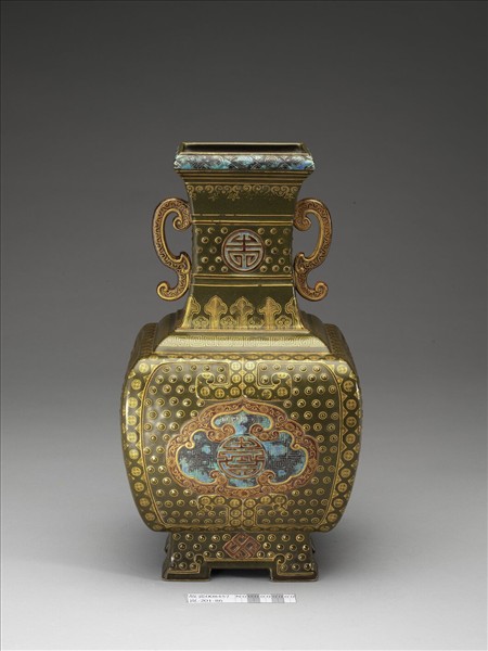 古銅釉描金壽字方壺