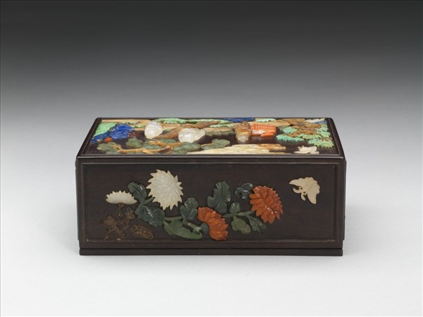 百寶嵌庭園人物紋木盒