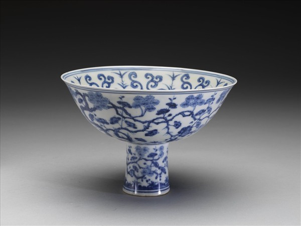 青花三友圖高足碗