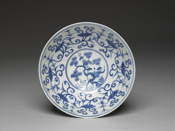 青花三友圖高足碗