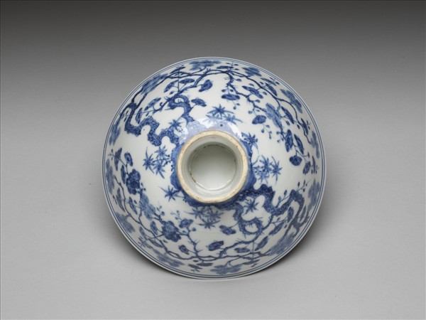 青花三友圖高足碗