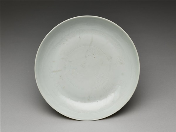 黃地綠彩龍紋白裡盤