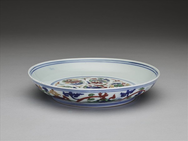 五彩靈芝八寶紋盤