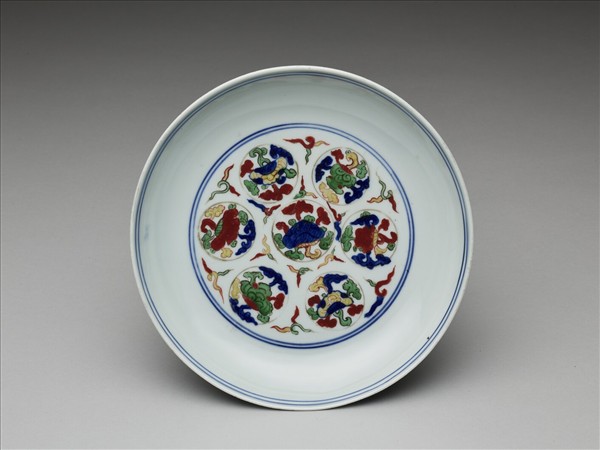 五彩靈芝八寶紋盤