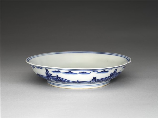 青花歲寒三友仕女圖盤