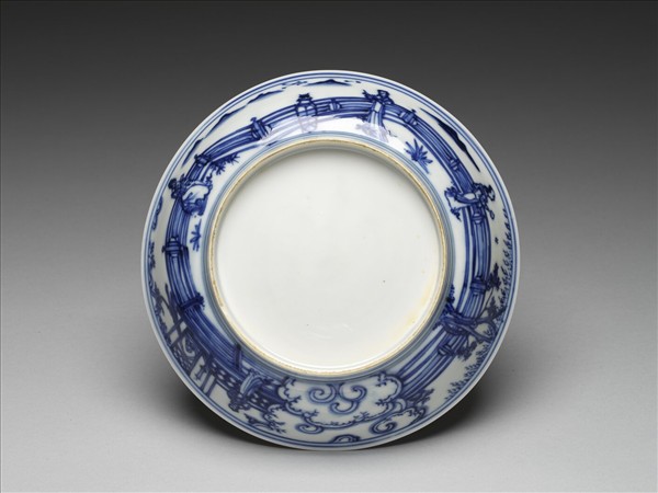 青花歲寒三友仕女圖盤