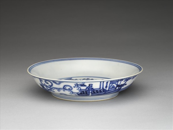 青花歲寒三友仕女圖盤