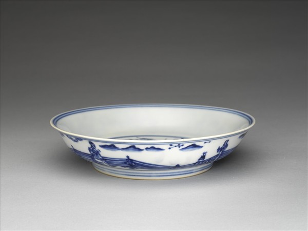 青花歲寒三友仕女圖盤