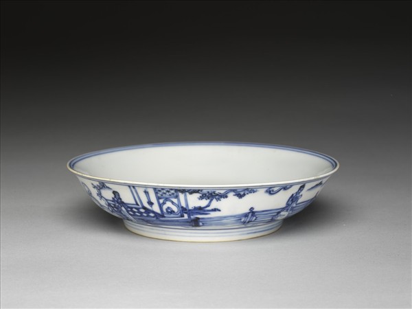 青花歲寒三友仕女圖盤