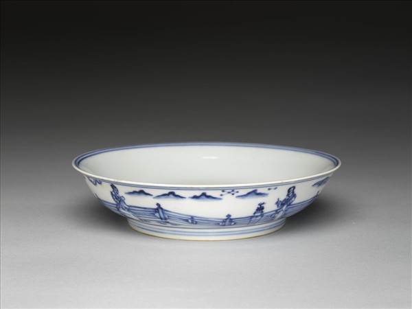 青花歲寒三友仕女圖盤