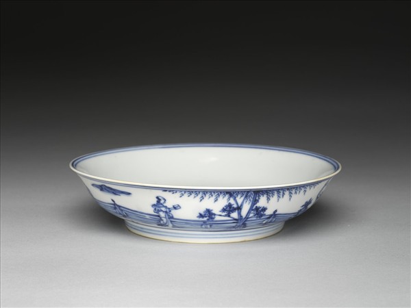 青花歲寒三友仕女圖盤