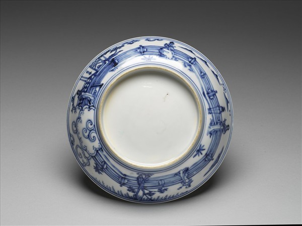 青花歲寒三友仕女圖盤