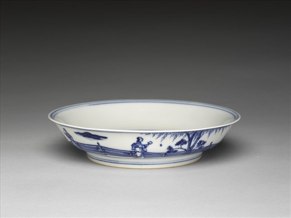 青花歲寒三友仕女圖盤