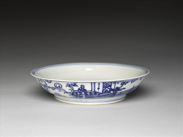 青花歲寒三友仕女圖盤