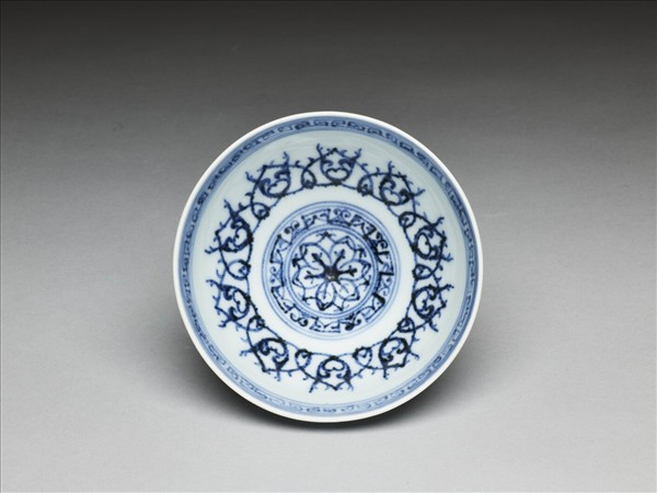 青花幾何花卉紋碗
