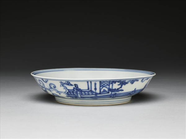 青花歲寒三友仕女圖盤