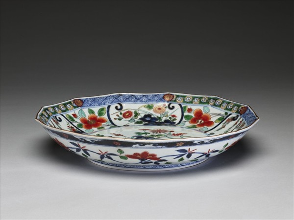 有田窯 五彩花卉紋十二方盤