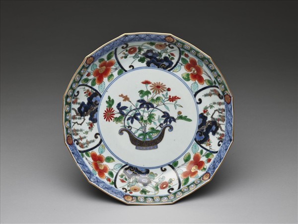 有田窯 五彩花卉紋十二方盤