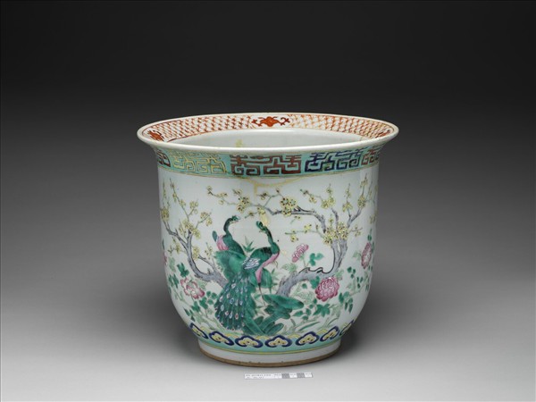 粉彩花鳥圖花盆