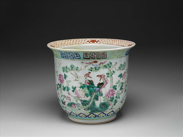 粉彩花鳥圖花盆