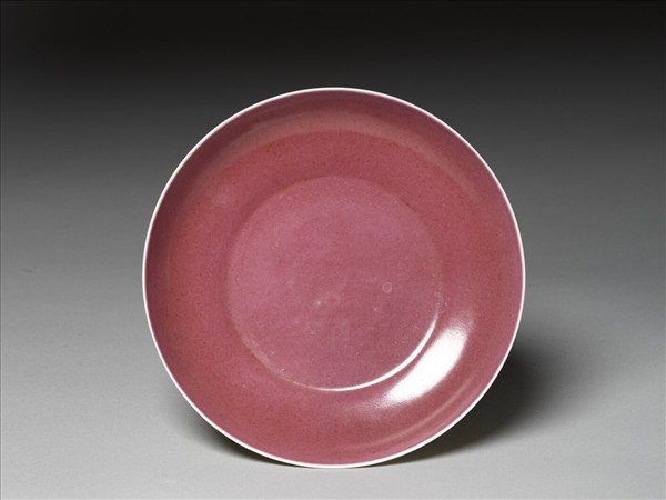 嬌黃釉胭脂紅彩盤