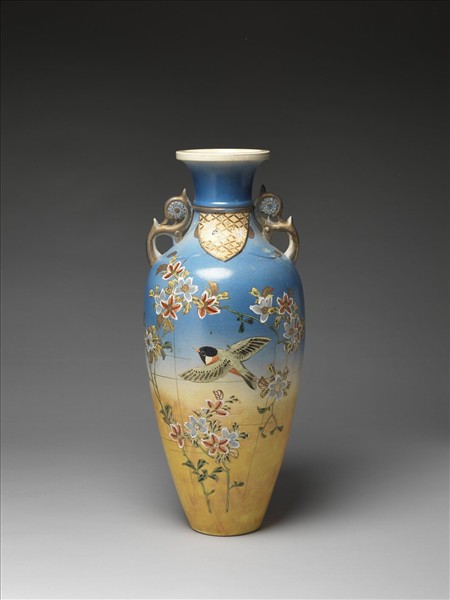 京薩摩 五彩花鳥紋瓶