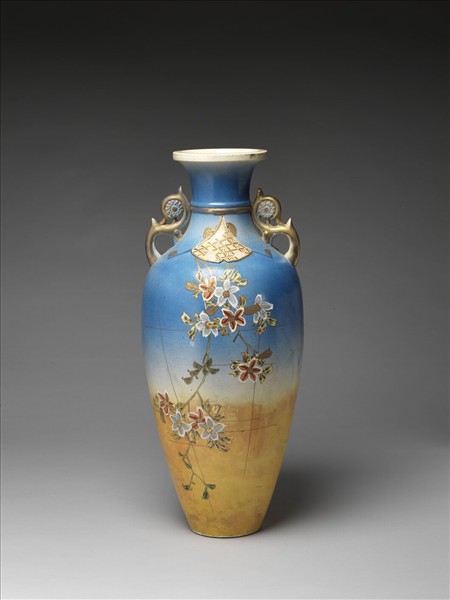 京薩摩 五彩花鳥紋瓶