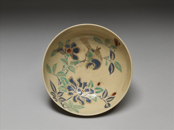 飴釉五彩花鳥紋碗