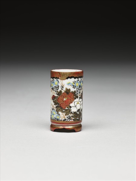 日本 九谷燒 五彩人物花卉紋筒