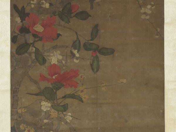 宋人山茶梅花　軸