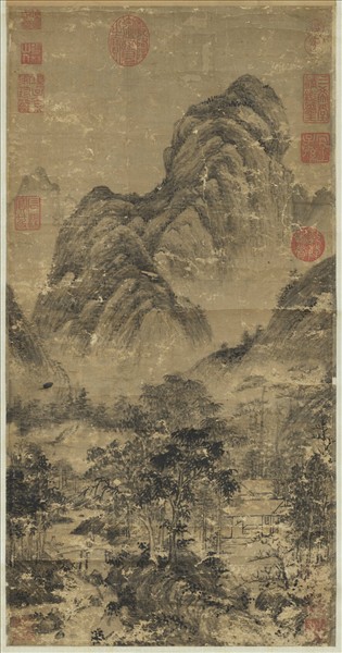 宋人溪橋林屋圖　軸