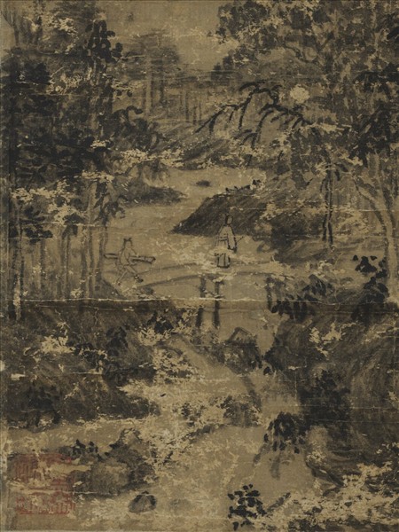 宋人溪橋林屋圖　軸