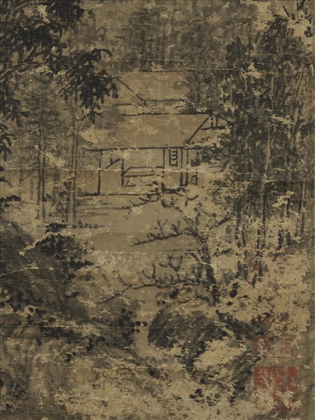 宋人溪橋林屋圖　軸